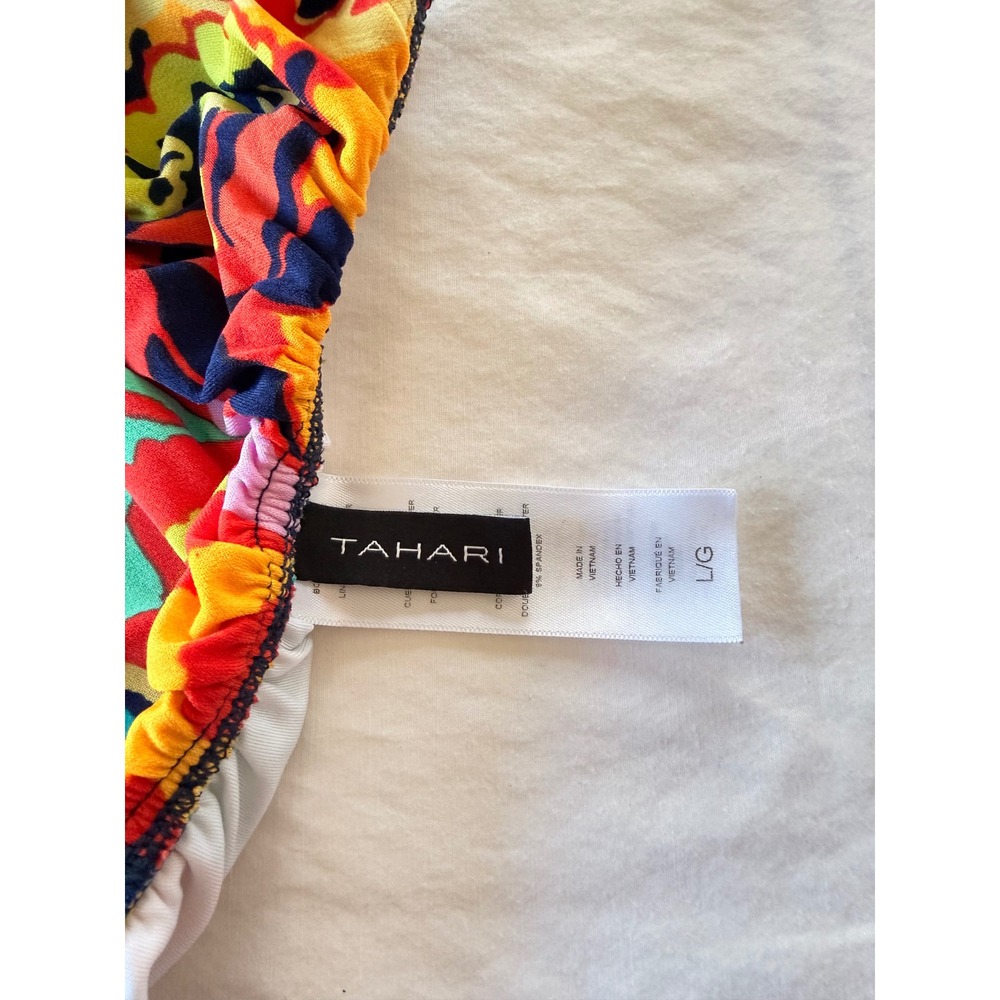 Tahari Womens Floral Paisley Ruffle Off‎ The Shoulder One Piece Swimsuit Large - Picture 7 of 7
